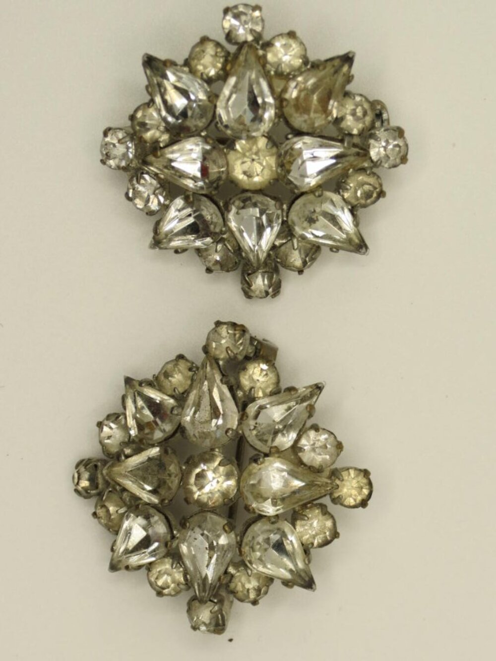 VTG Signed Czech Rhinestone Scatter Pin Cluster Domed Brooches Pair 1930-1940